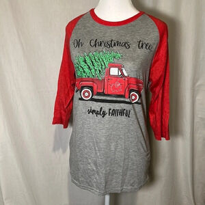 Simply Faithful “oh Christmas tree” vintage truck 3/4 sleeve shirt size small